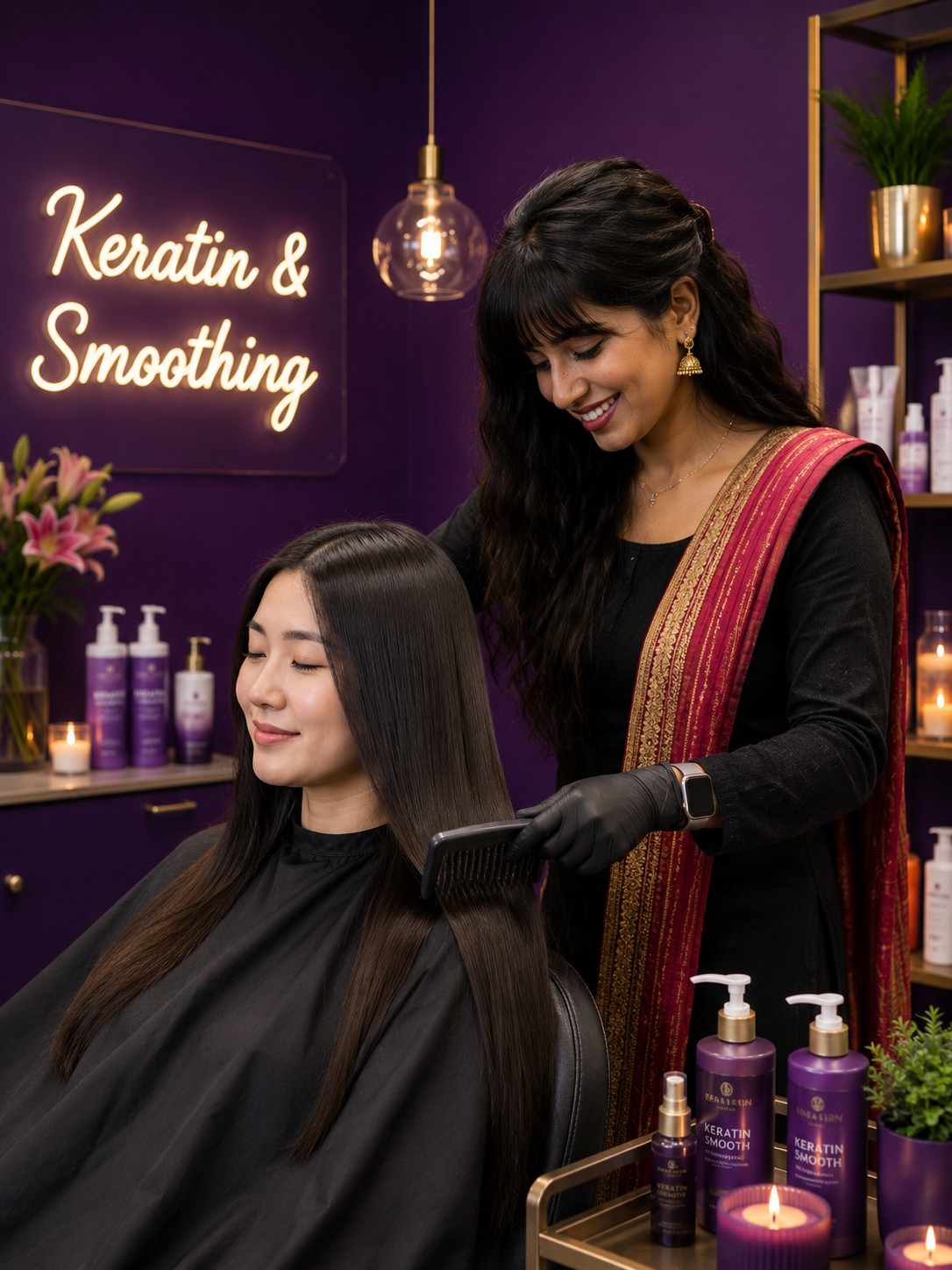 Keratin treatment and hair smoothing service